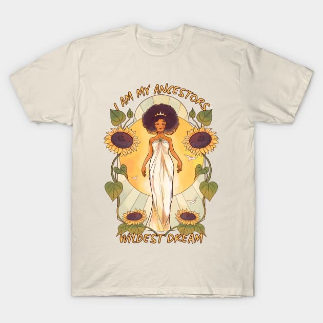 Black Girl Queen Sunflower Dream T-Shirt by Hypnotic Highs